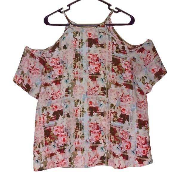 Tops - 💰Cold shoulder sleeveless floral blouse. Large